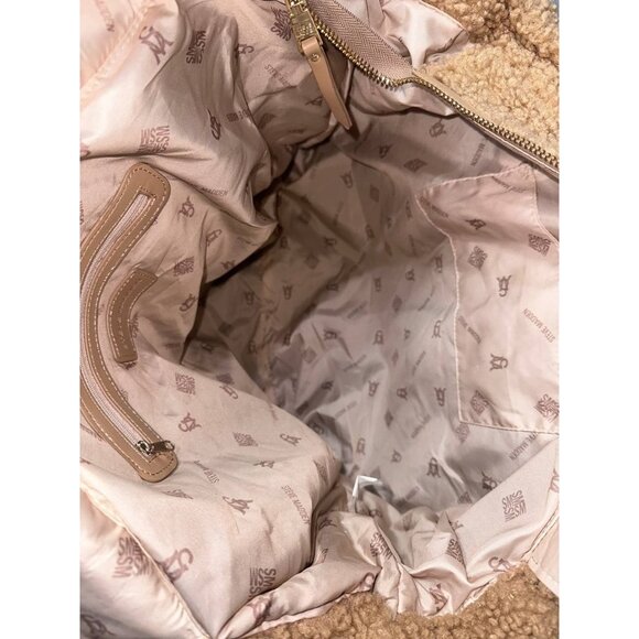 Steve Madden BCRUSH Brown Teddy Tote Bag Sherpa Oversized B000416 - Picture 3 of 9